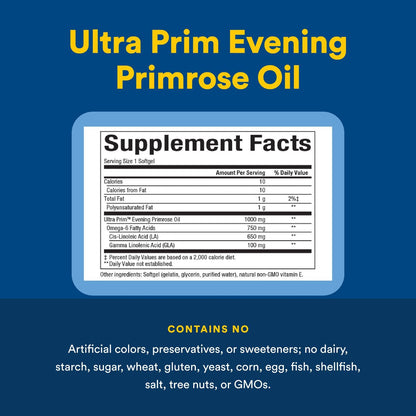 Natural Factors Ultra Prim Evening Primrose Oil 1000mg – PMS Support, 90 Softgels