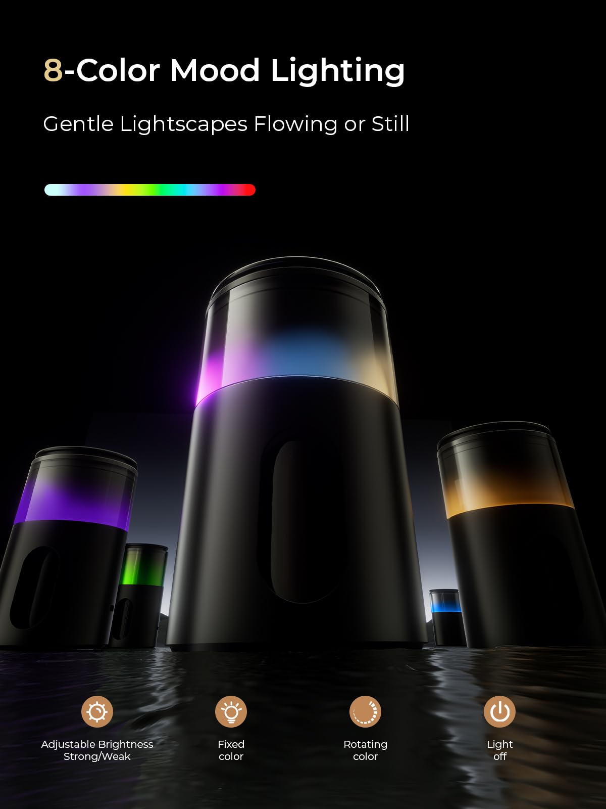 Pmsusoow Waterless Diffuser – Battery Mini Scent Diffuser with 8-Color LED (Deep Black)
