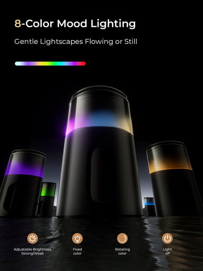 Pmsusoow Waterless Diffuser – Battery Mini Scent Diffuser with 8-Color LED (Deep Black)