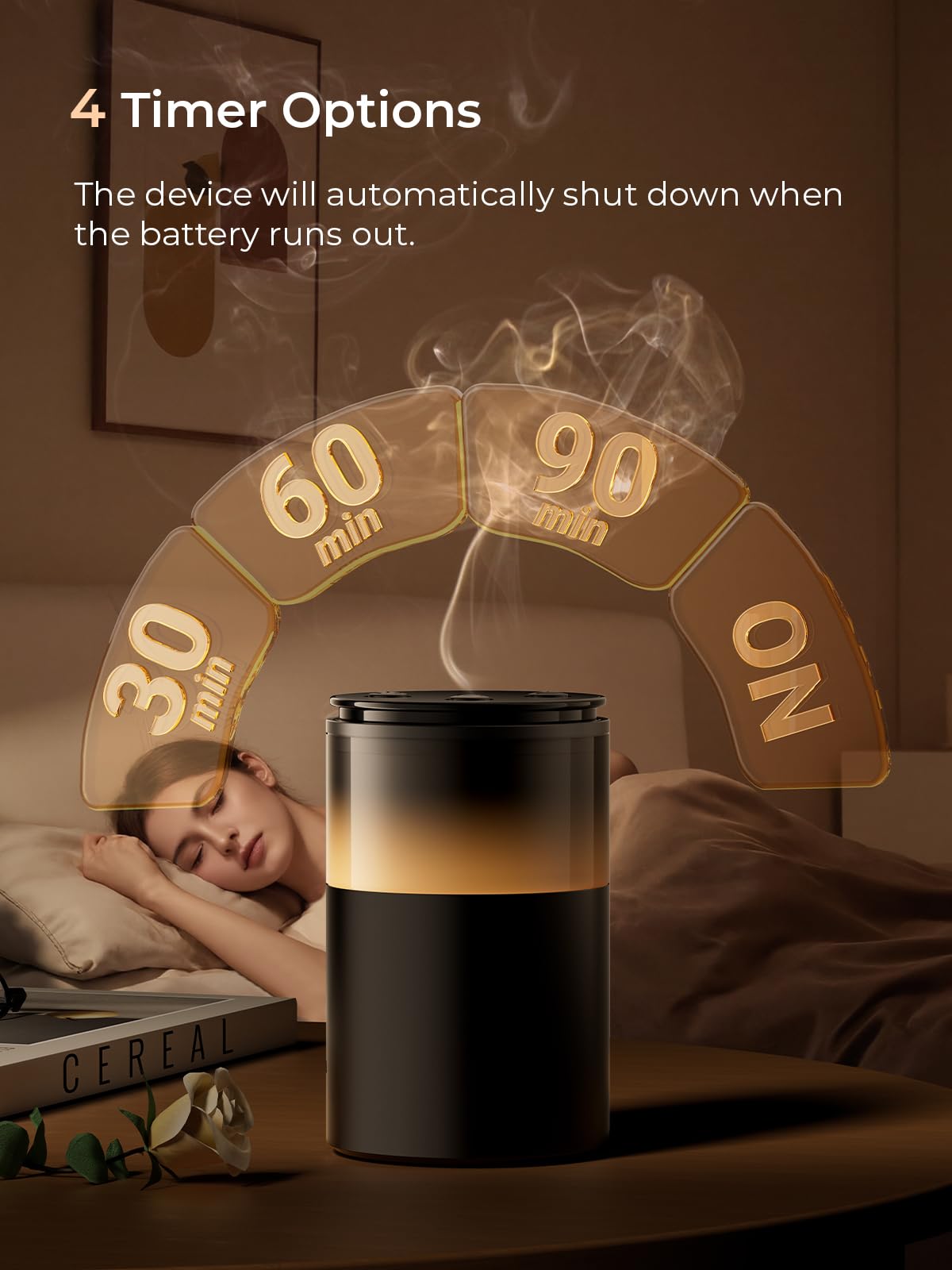 Pmsusoow Waterless Diffuser – Battery Mini Scent Diffuser with 8-Color LED (Deep Black)