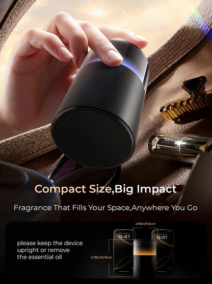 Pmsusoow Waterless Diffuser – Battery Mini Scent Diffuser with 8-Color LED (Deep Black)