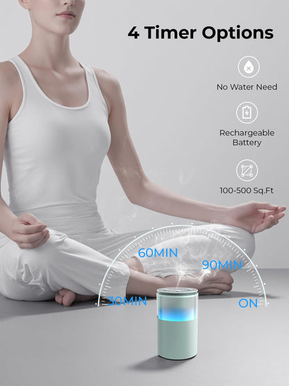Pmsusoow Waterless Essential Oil Diffuser – Mini Battery Scent Diffuser, 9 LED Colors