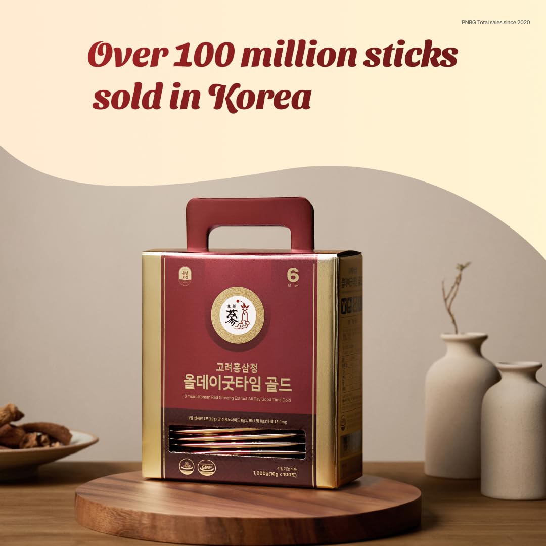 PNBG 6-Year Korean Red Ginseng Extract Shot – HACCP Certified, Caffeine Free, 12+ Herbal Ingredients | 100 Sticks