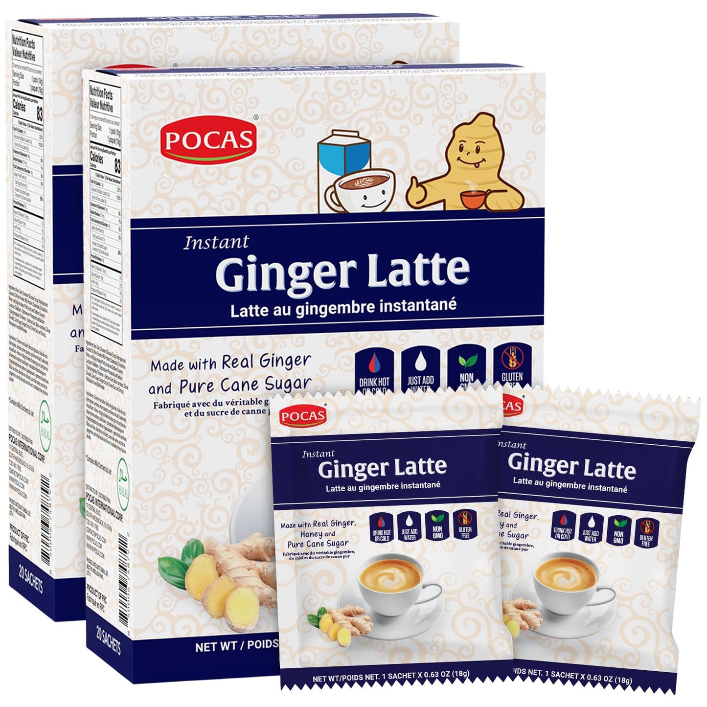 Pocas Ginger Latte Instant Tea 2-Pack — Real Ginger & Creamy Latte