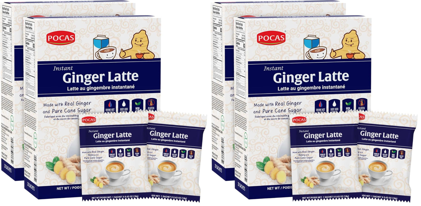 POCAS Ginger Latte Instant Tea 4-Pack - Ginger Extract, Non-Dairy Creamer