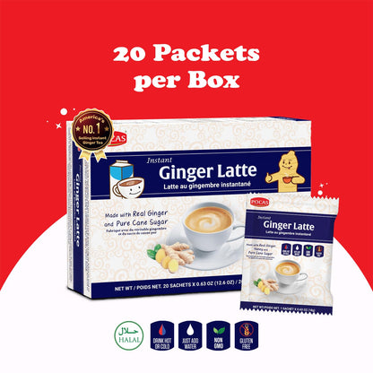 POCAS Ginger Latte Instant Tea 4-Pack - Ginger Extract, Non-Dairy Creamer