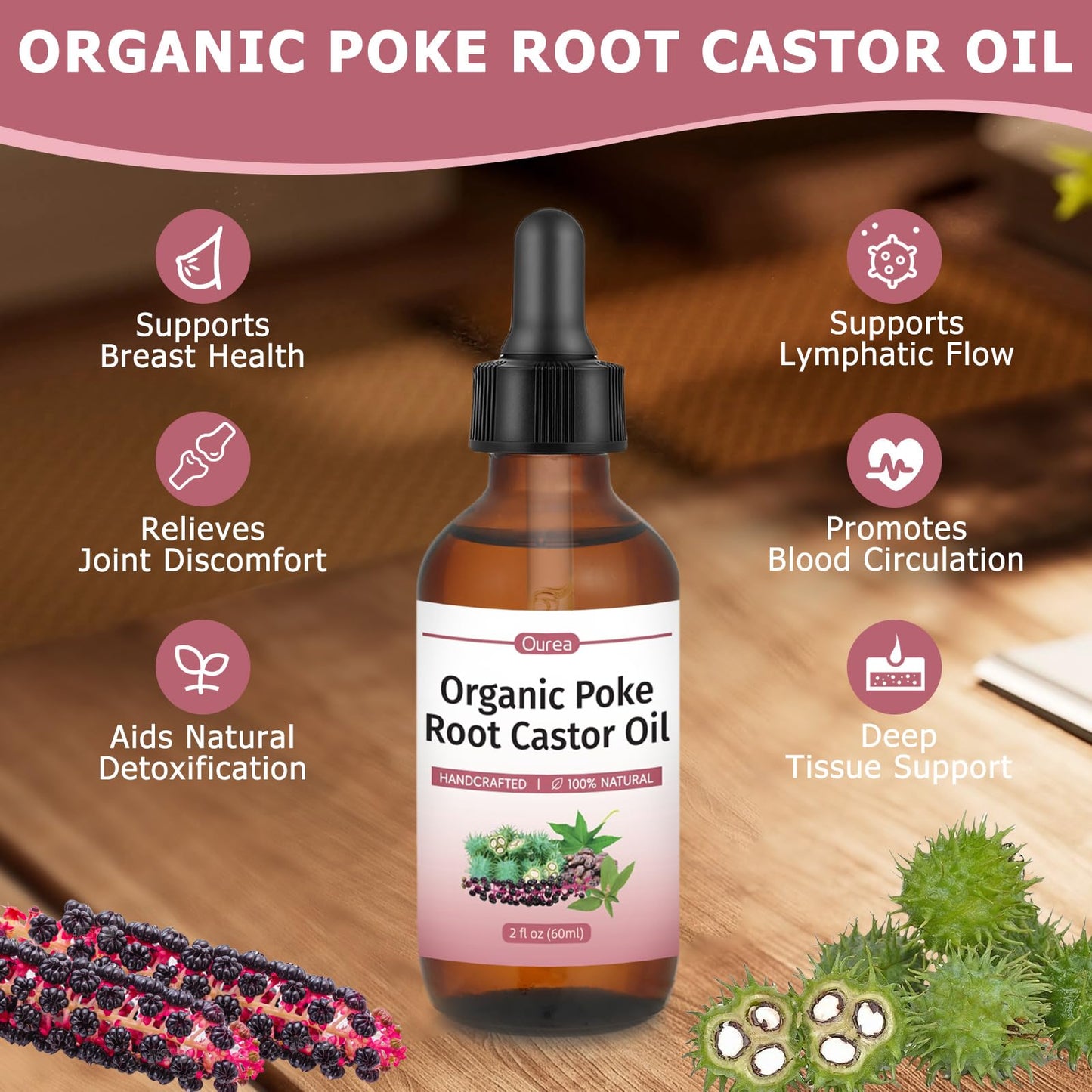Organic Poke Root Castor Oil – 2 fl oz | Lymphatic Support & Women’s Health