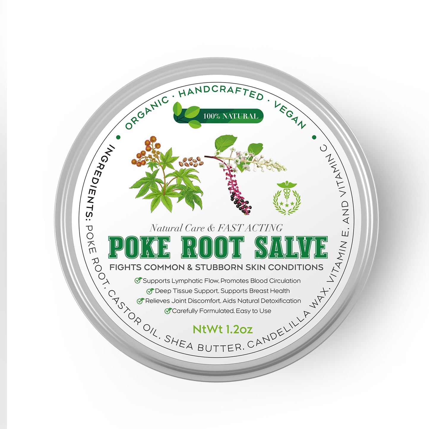 Poke Root & Castor Oil Salve | Organic Soothing Balm for Skin, Massage & Joint Support | Vegan, 1.2oz