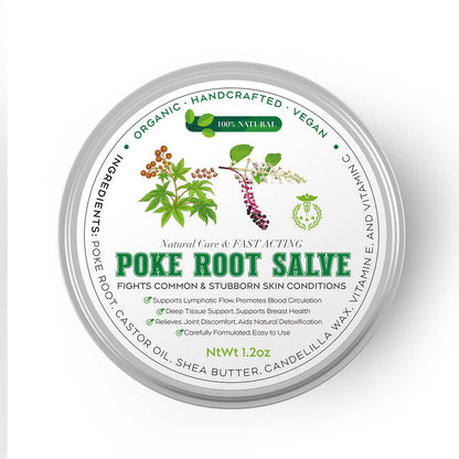 Poke Root & Castor Oil Salve | Organic Soothing Balm for Skin, Massage & Joint Support | Vegan, 1.2oz