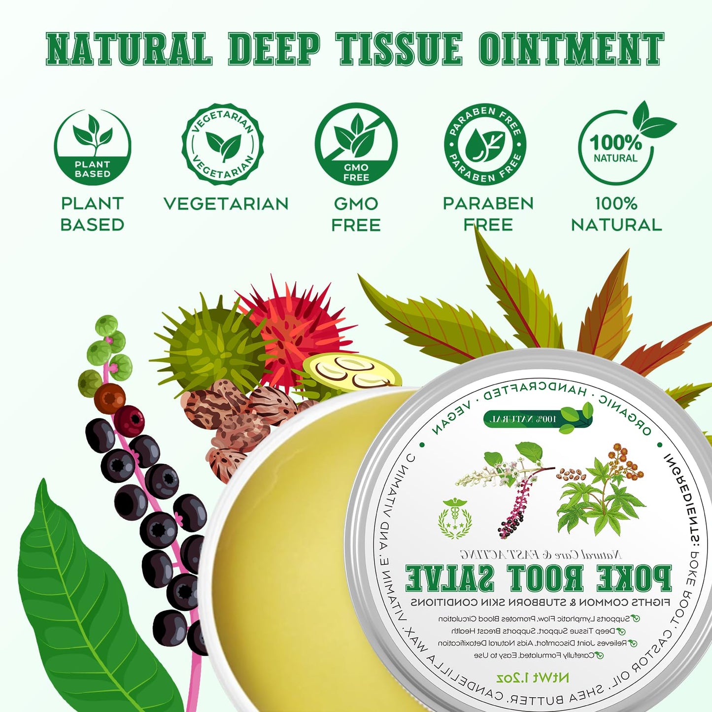 Poke Root & Castor Oil Salve | Organic Soothing Balm for Skin, Massage & Joint Support | Vegan, 1.2oz