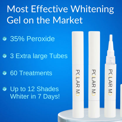 Polar MD Teeth Whitening Kit – 1 Year Supply, 60 Treatments, Gel Pens, 32 LED Light