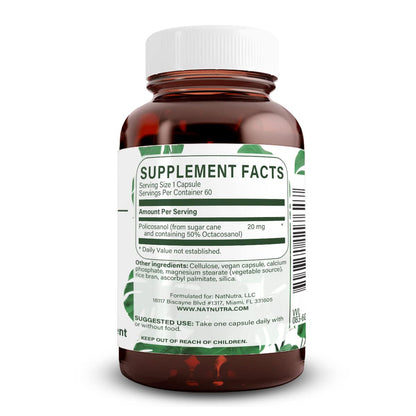 Natural Nutra Policosanol 20mg with Octacosanol – 60 Vegan Capsules