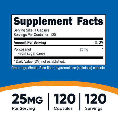 Nutricost Policosanol 25mg - 120 Capsules | Gluten Free, Non-GMO, Vegetarian