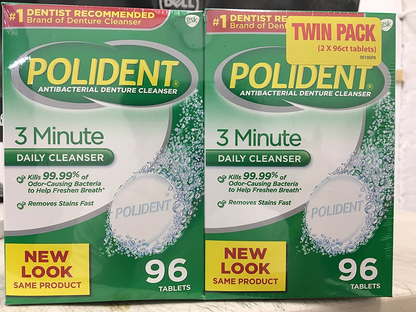 Polident Antibacterial 3 Minute Denture Cleanser - Triple Mint Freshness, 96 Tablets per Box (Pack of 2)