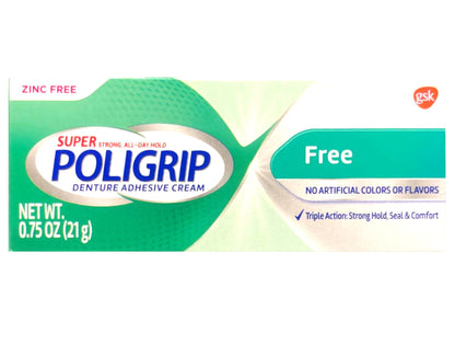 Poligrip 5-Pack Denture Adhesive Cream – Strong All-Day Hold, Zinc Free, 0.75 oz Each