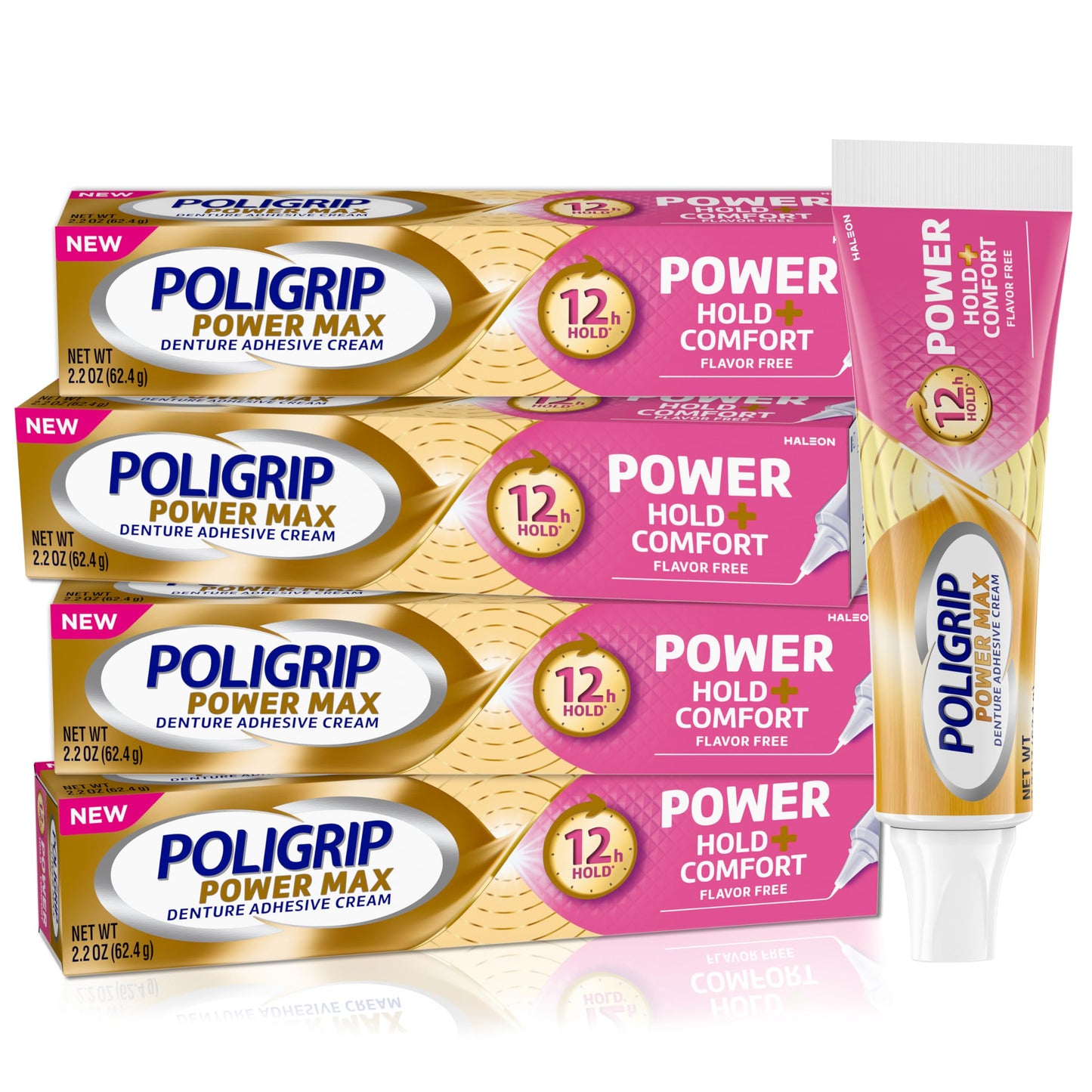 Poligrip Power Max Hold Plus Comfort Denture Adhesive Cream – 4x2.2 oz