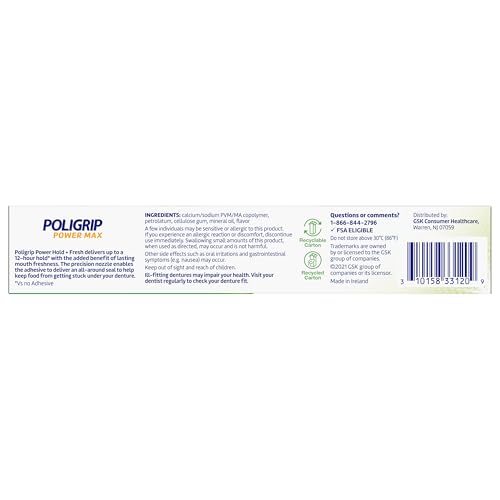 Poligrip Power Max Power Hold + Fresh Denture Cream – Premium Peppermint, 2.2 oz x 4
