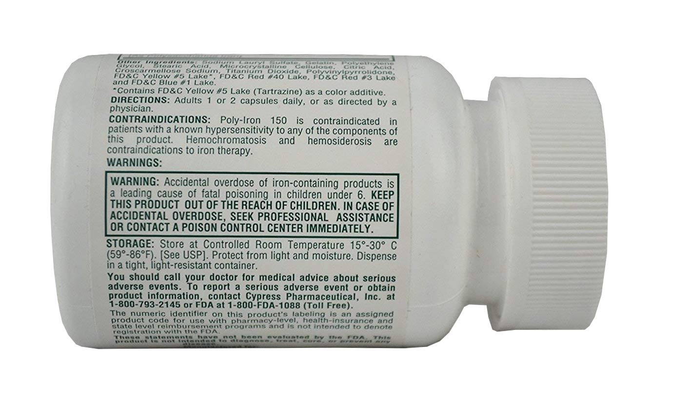 Poly-Iron 150 Capsules – Compare to Niferex 150, 100 ea