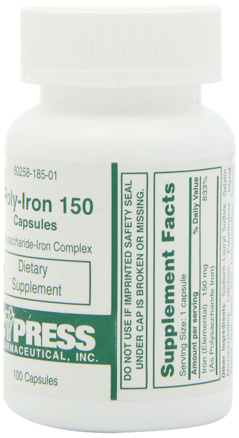 Poly Iron Capsules 150 mg - Dietary Supplement (100 caps) | Cypress Pharmaceutical #185-01
