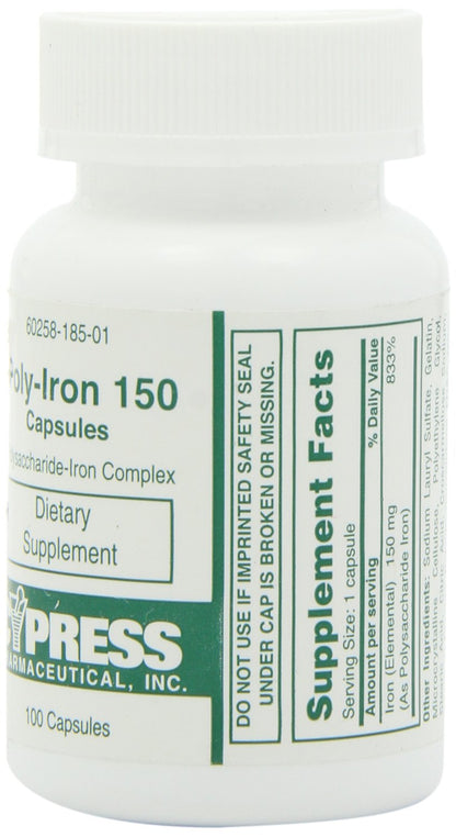 Poly Iron Capsules 150 mg - Dietary Supplement (100 caps) | Cypress Pharmaceutical #185-01