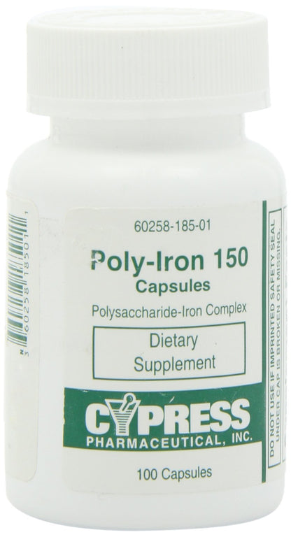 Poly Iron Capsules 150 mg - Dietary Supplement (100 caps) | Cypress Pharmaceutical #185-01