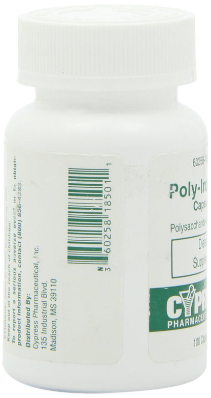 Poly Iron Capsules 150 mg - Dietary Supplement (100 caps) | Cypress Pharmaceutical #185-01