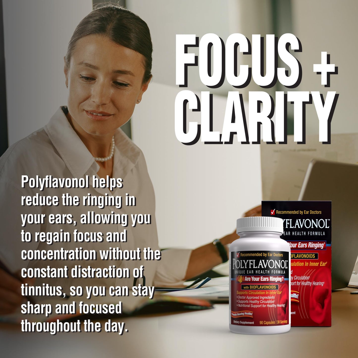 Polyflavonol Ear Health Formula – Tinnitus Relief & Hearing Support (90 Capsules)