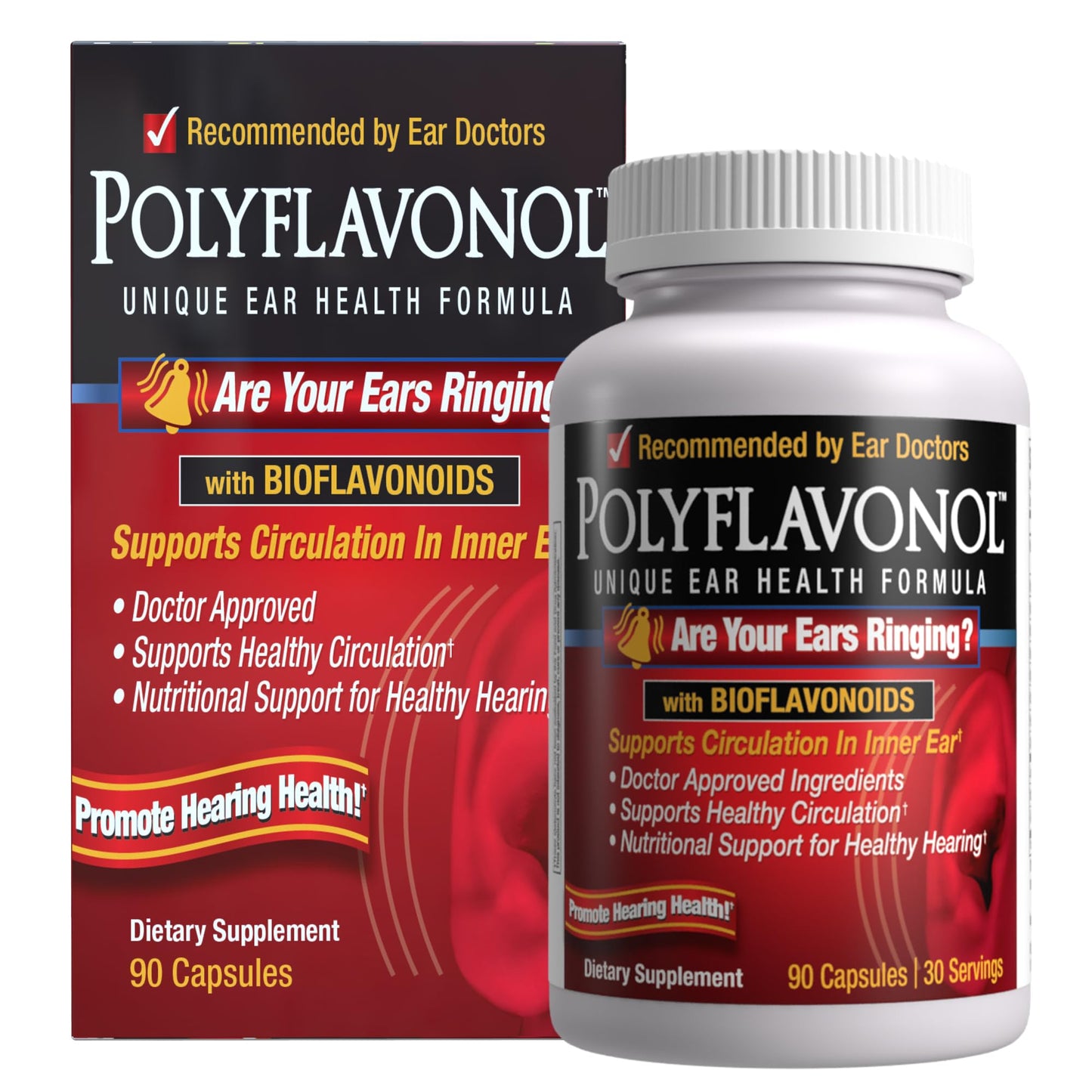 Polyflavonol Ear Health Formula – Tinnitus Relief & Hearing Support (90 Capsules)