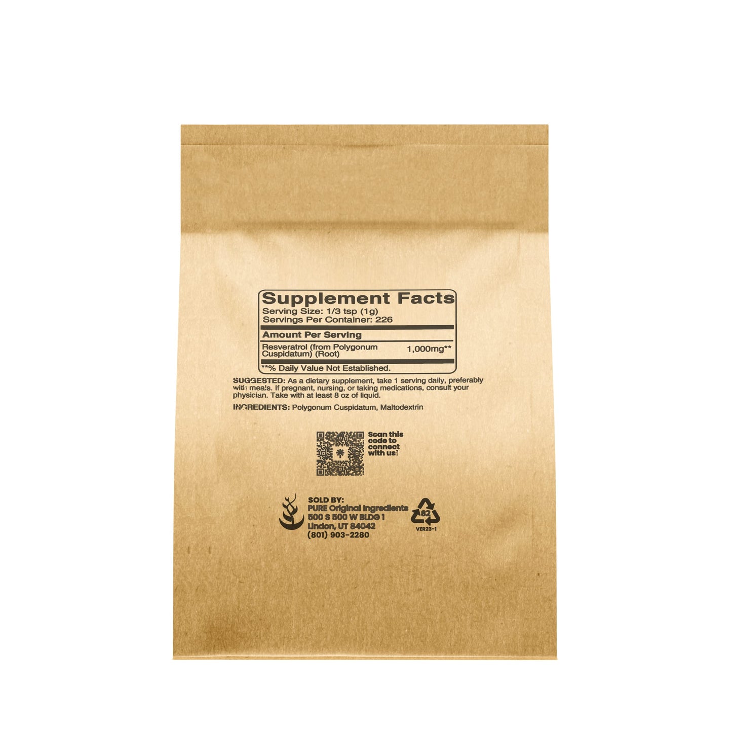 PURE ORIGINAL INGREDIENTS Resveratrol Powder 8 oz | Phytoalexin Polygonum Root Extract