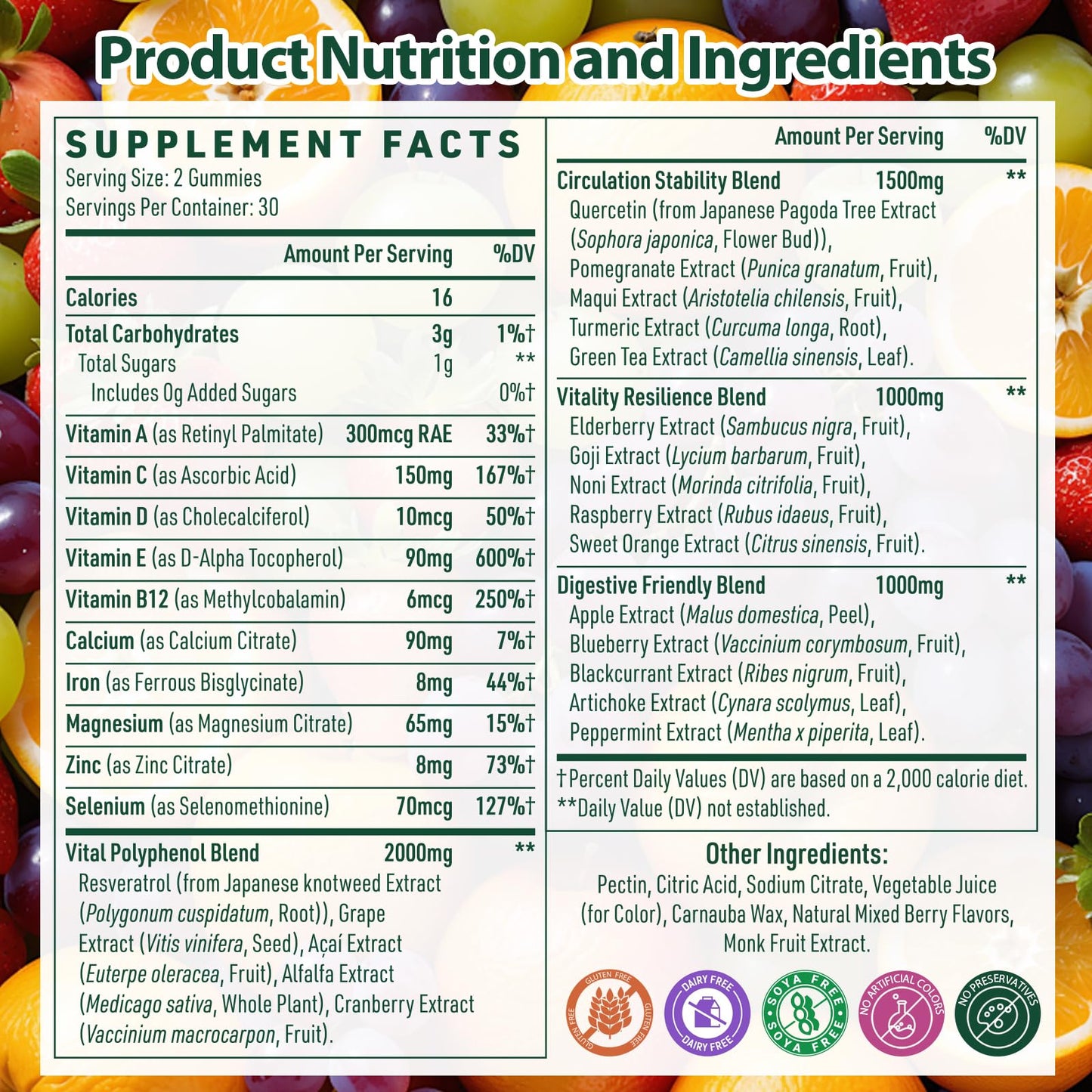 Polyphenol Gummies – Plant-Based Formula with Resveratrol, Elderberry & Turmeric (60 Gummies)