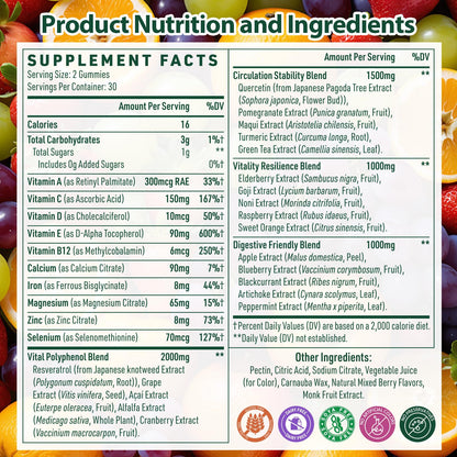 Polyphenol Gummies – Plant-Based Formula with Resveratrol, Elderberry & Turmeric (60 Gummies)