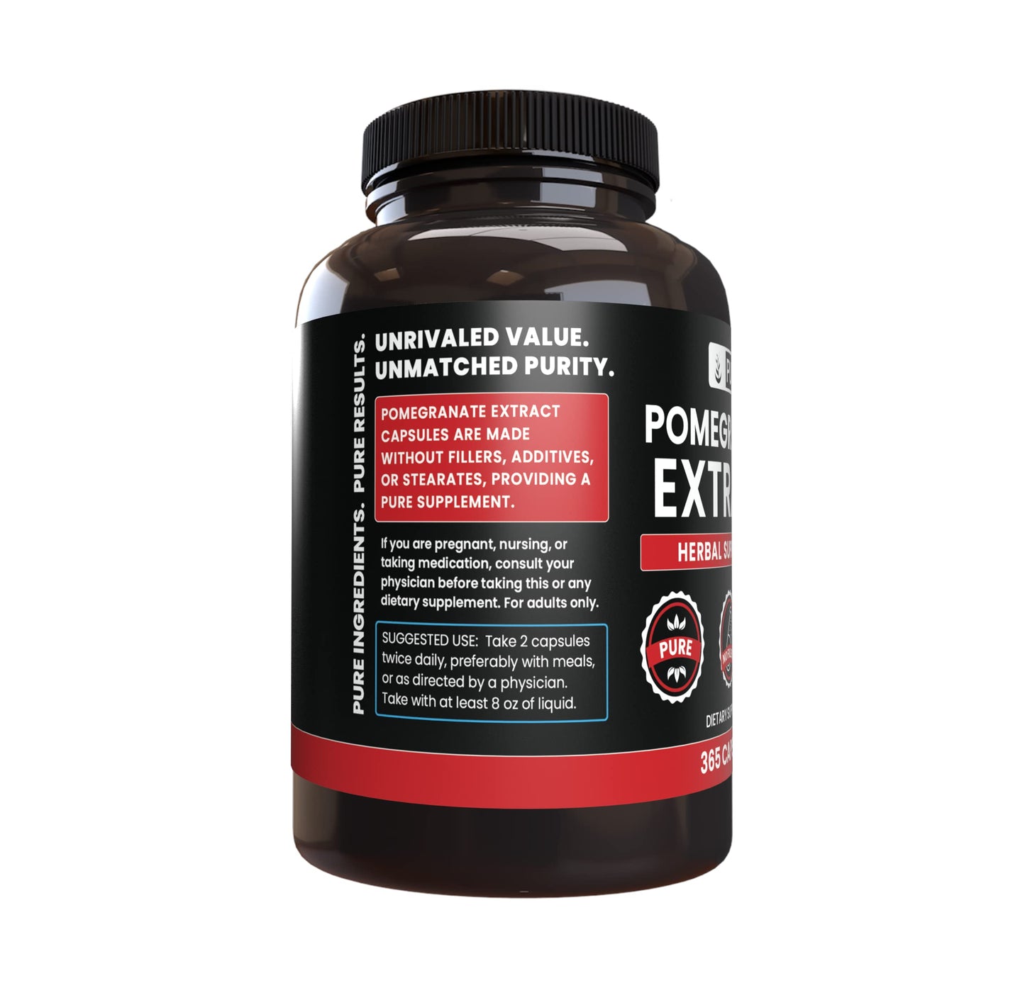 Pure Original Pomegranate Extract Capsules (365) – No Magnesium or Rice Fillers, Lab Verified