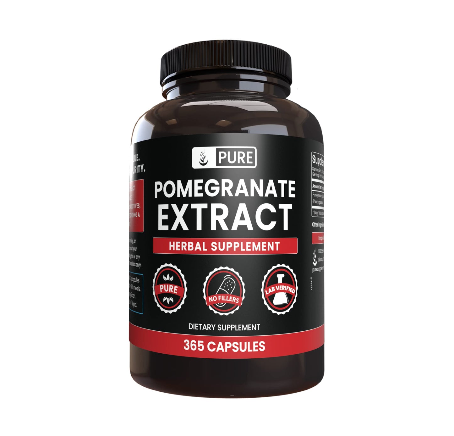 Pure Original Pomegranate Extract Capsules (365) – No Magnesium or Rice Fillers, Lab Verified