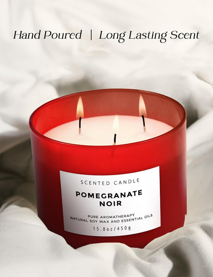 Pomegranate Noir Vanilla 3-Wick Soy Candle – 15.8 oz, Aromatherapy
