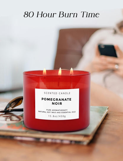 Pomegranate Noir Vanilla 3-Wick Soy Candle – 15.8 oz, Aromatherapy