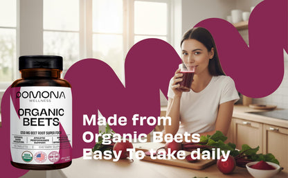 Pomona Wellness Beetroot Powder 1350mg – Organic & Vegan (60 Tablets)