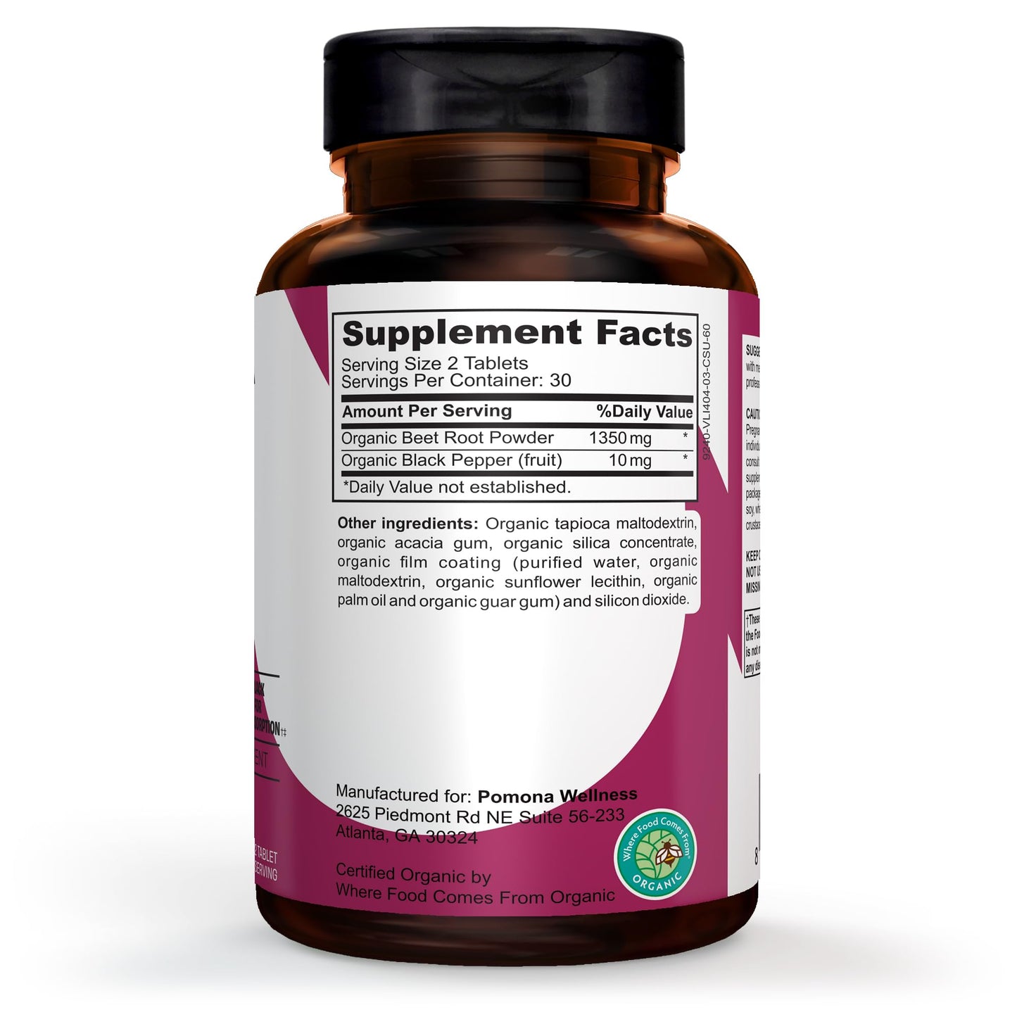 Pomona Wellness Beetroot Powder 1350mg – Organic & Vegan (60 Tablets)