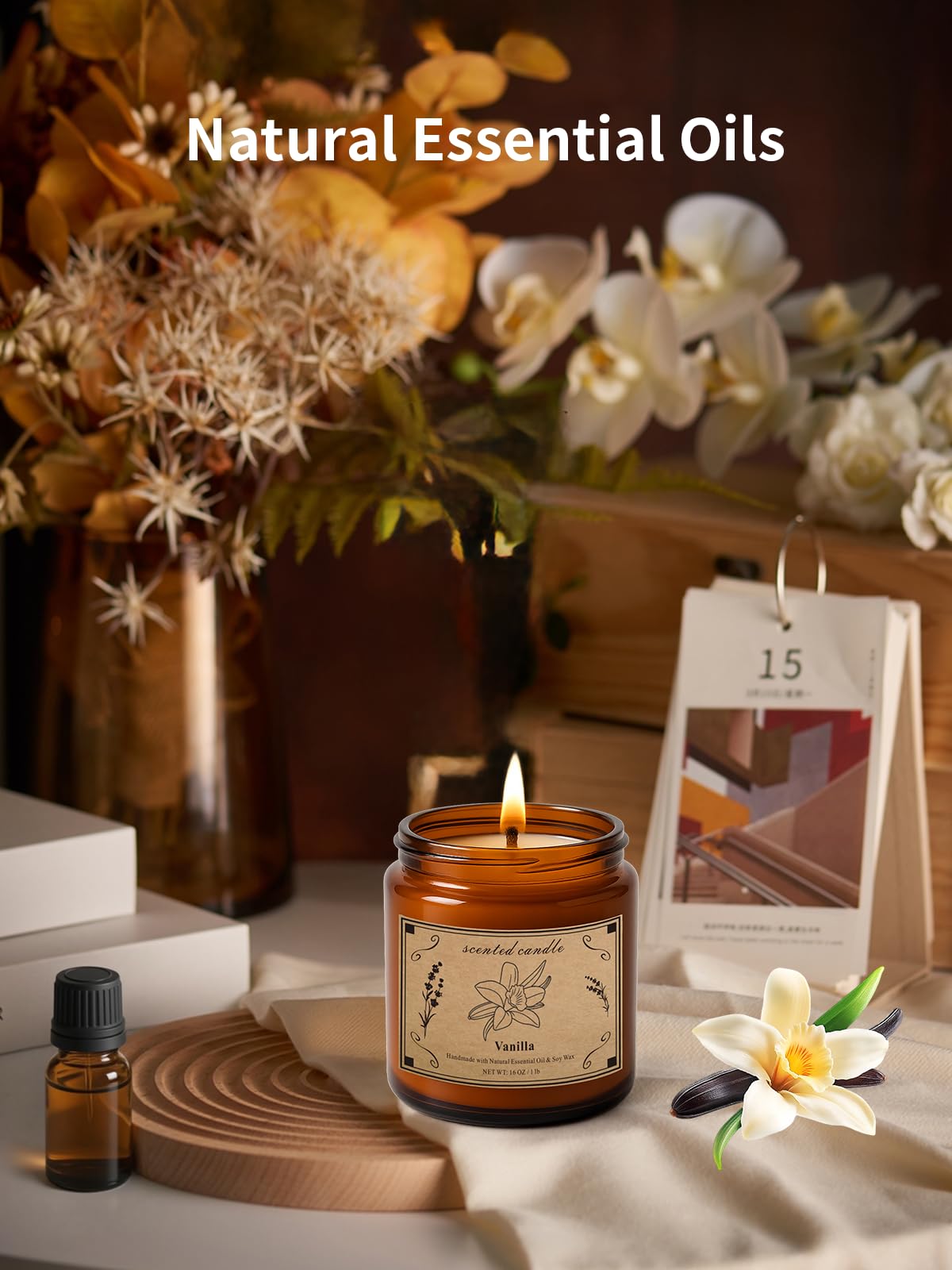 POOTES Scented Candles - 16oz Vanilla Soy Candle in Amber Jar | 100-Hour Burn Time