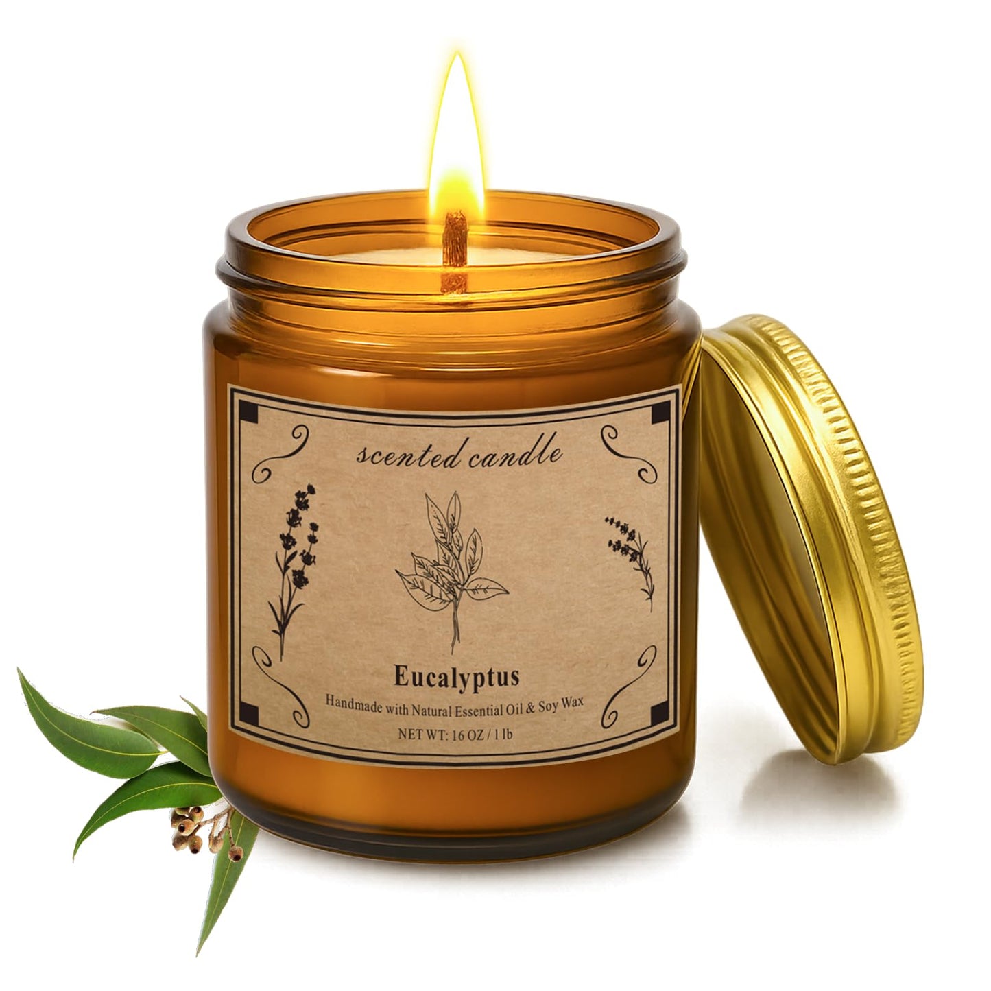 POOTES 16oz Eucalyptus & Lavender Soy Wax Candle – 100 Hour Burn, Aromatherapy Gift