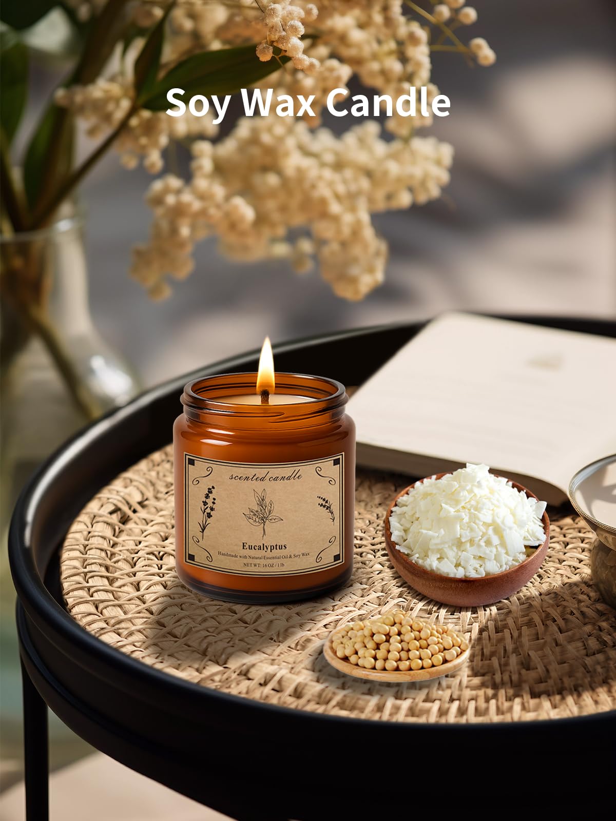 POOTES 16oz Eucalyptus & Lavender Soy Wax Candle – 100 Hour Burn, Aromatherapy Gift