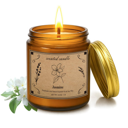 POOTES Scented Candles for Home | Jasmine Soy Wax Candle 16oz - 100 Hour Burn Time
