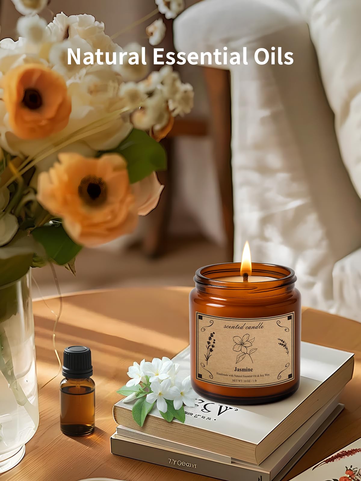 POOTES Scented Candles for Home | Jasmine Soy Wax Candle 16oz - 100 Hour Burn Time