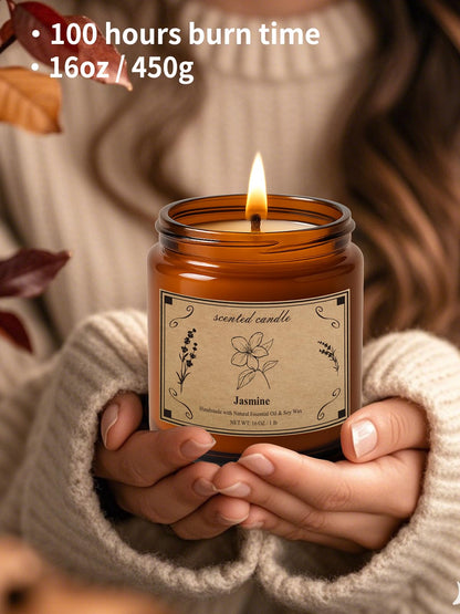 POOTES Scented Candles for Home | Jasmine Soy Wax Candle 16oz - 100 Hour Burn Time
