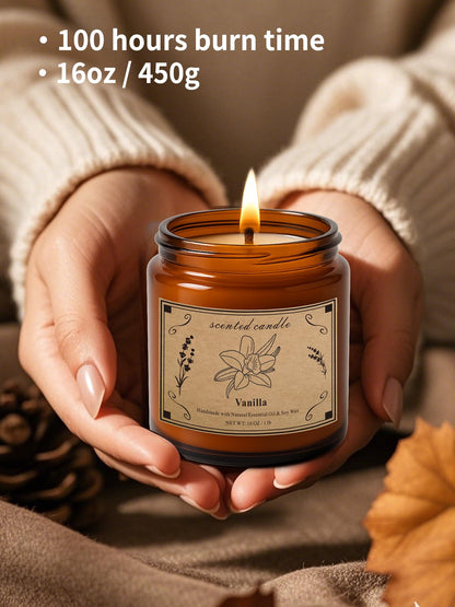 POOTES Scented Candles - 16oz Vanilla Soy Candle in Amber Jar | 100-Hour Burn Time