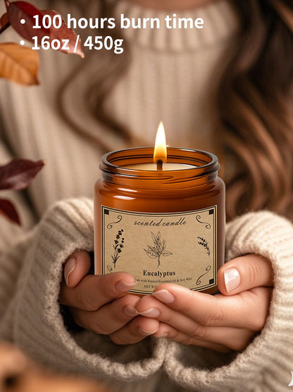 POOTES 16oz Eucalyptus & Lavender Soy Wax Candle – 100 Hour Burn, Aromatherapy Gift