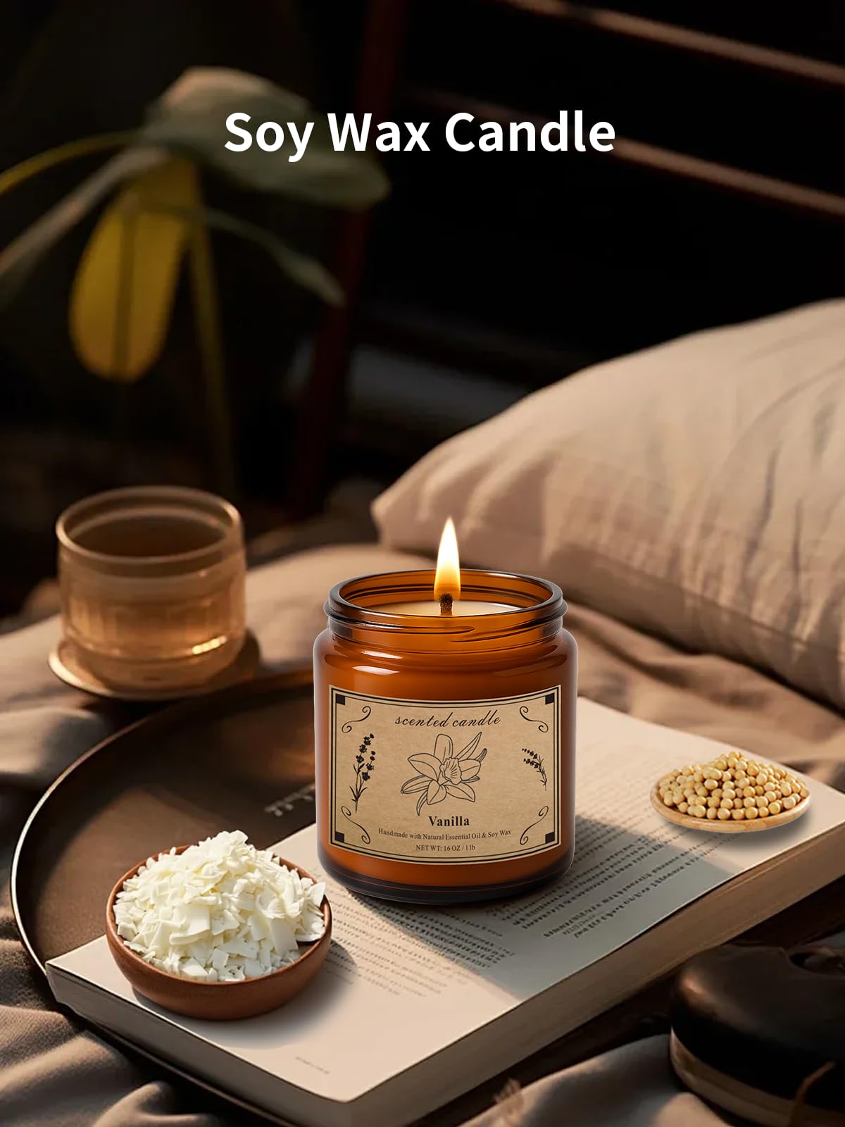 POOTES Scented Candles - 16oz Vanilla Soy Candle in Amber Jar | 100-Hour Burn Time