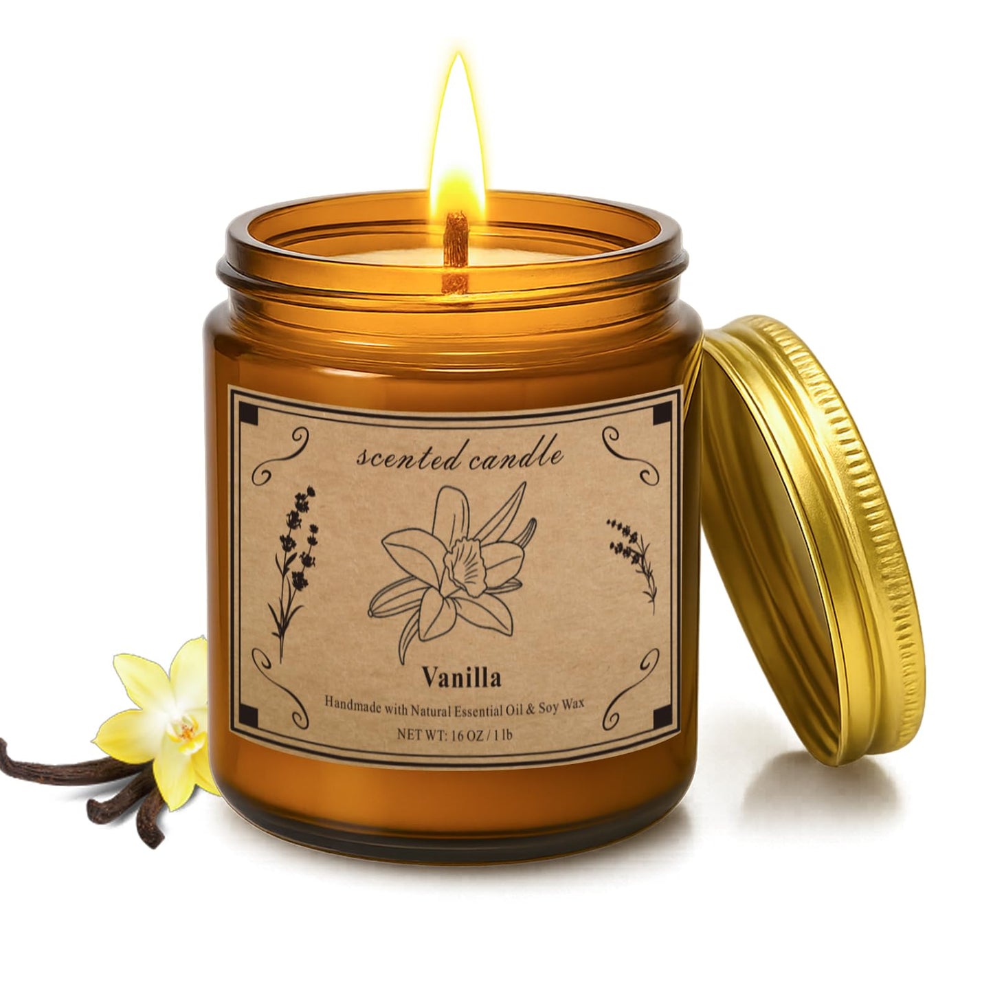 POOTES Scented Candles - 16oz Vanilla Soy Candle in Amber Jar | 100-Hour Burn Time