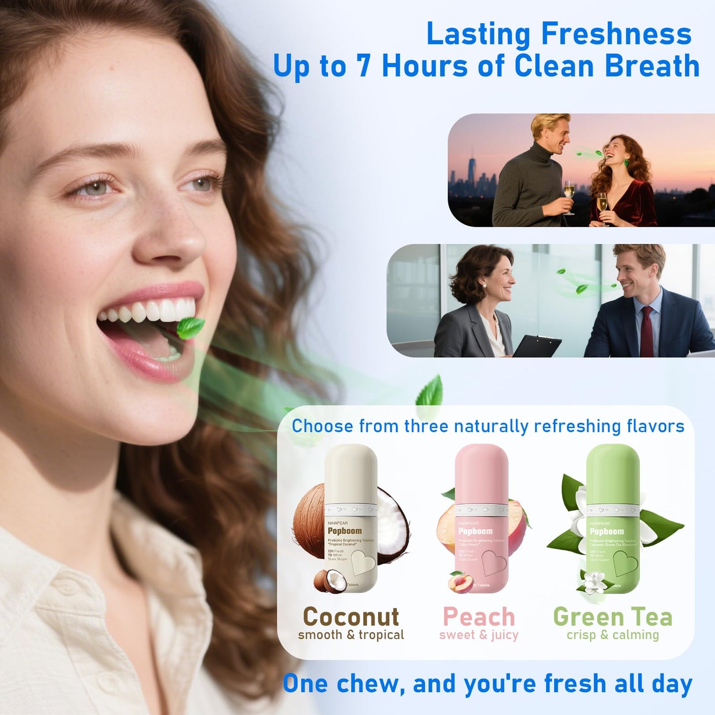 Popboom Probiotic Travel-Size Mouthwash Tablets – Fresh Breath & Whitening (105 Tablets)