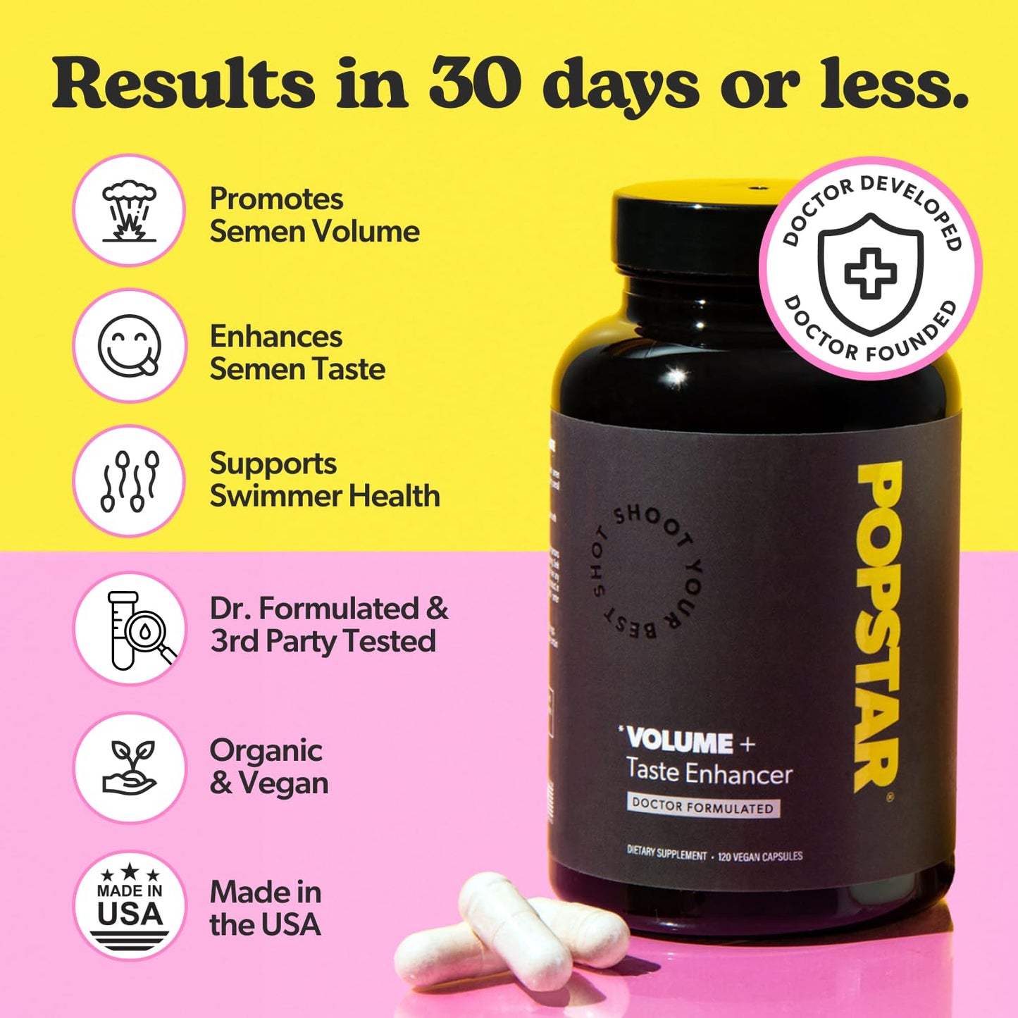 POPSTAR Labs Semen Volume Booster – Doctor Formulated, USA Made, 360 Capsules