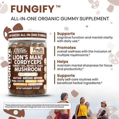 Clean Nutra Lions Mane Gummies — Memory & Focus with Cordyceps, Reishi & Immune Support